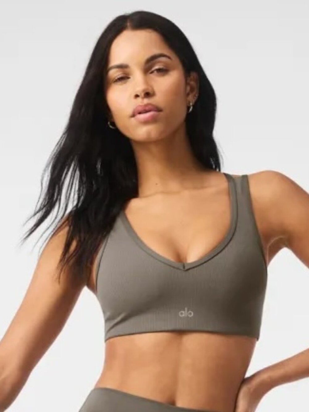Alo Yoga Ribbed Jump Start V-Neck Bra in Sage / Green Sz. M
